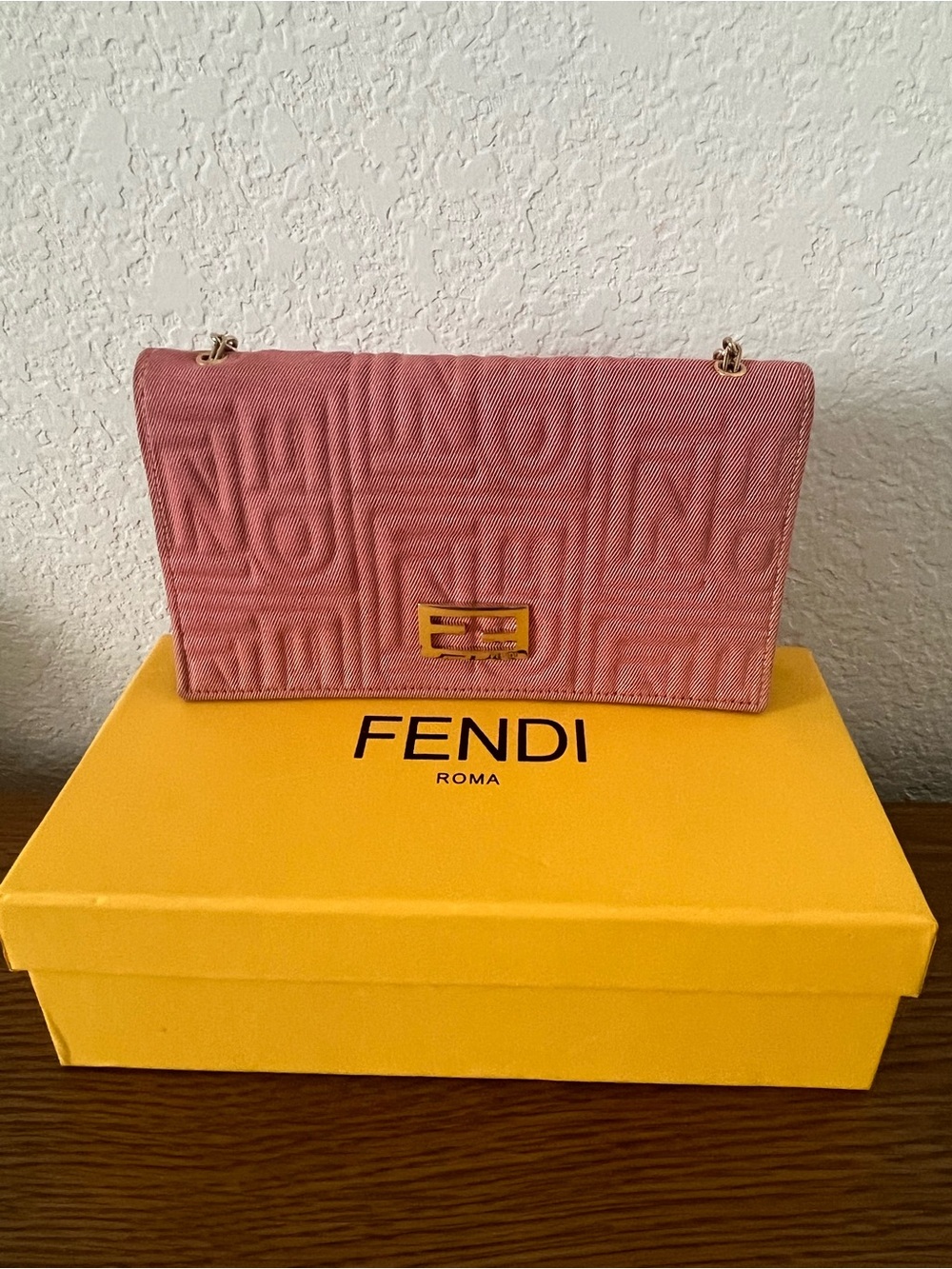 Fendi Pink Baguette WOC FF Jacquard Bag with Gold Hardware